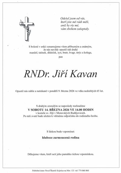 Smuteční oznámení – Jiří Kavan