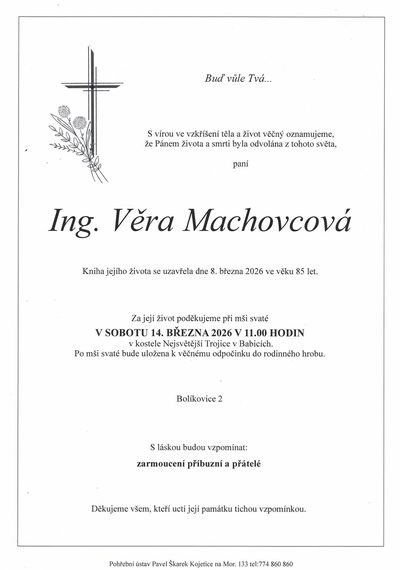 Smuteční oznámení – Věra Machovcová