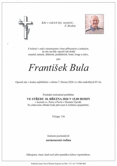 Smuteční oznámení – František Bula