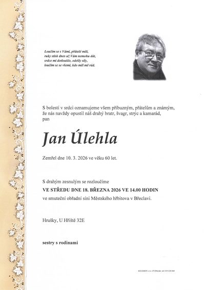 Smuteční oznámení – Jan Úlehla