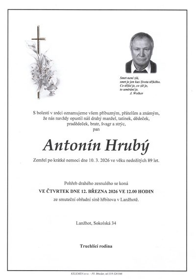 Smuteční oznámení – Antonín Hrubý