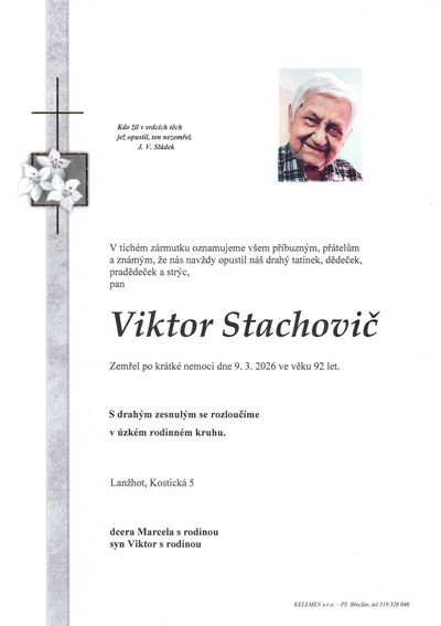 Smuteční oznámení – Viktor Stachovič
