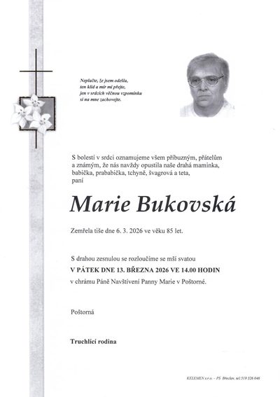 Smuteční oznámení – Marie Bukovská