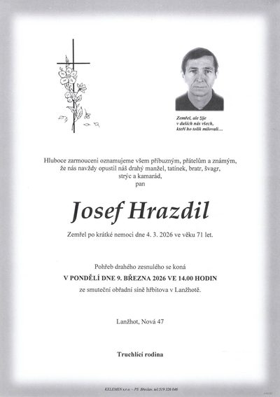 Smuteční oznámení – Josef Hrazdil