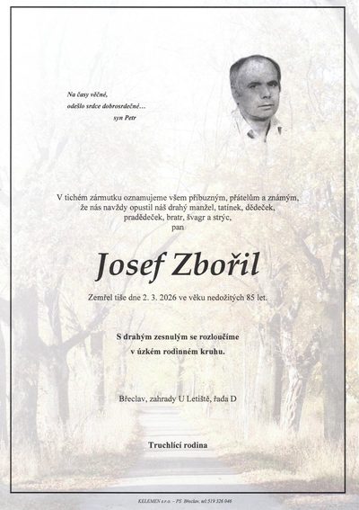 Smuteční oznámení – Josef Zbořil