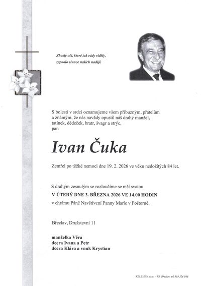 Smuteční oznámení – Ivan Čuka