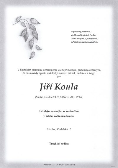 Smuteční oznámení – Jiří Koula