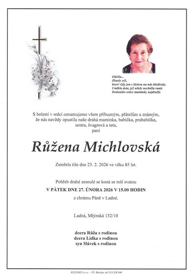 Smuteční oznámení – Růžena Michlovská