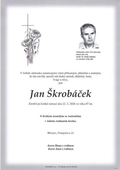 Smuteční oznámení – Jan Škrobáček