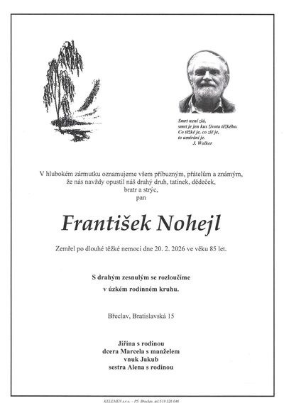Smuteční oznámení – František Nohejl