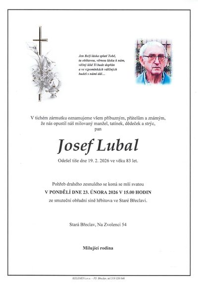 Smuteční oznámení – Josef Lubal