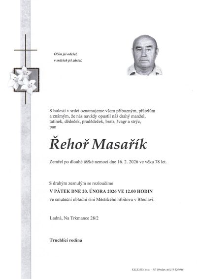 Smuteční oznámení – Řehoř Masařík