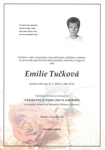 Smuteční oznámení – Emilie Tučková