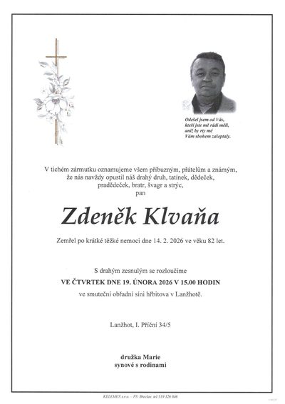 Smuteční oznámení – Zdeněk Klvaňa