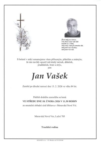 Smuteční oznámení – Jan Vašek