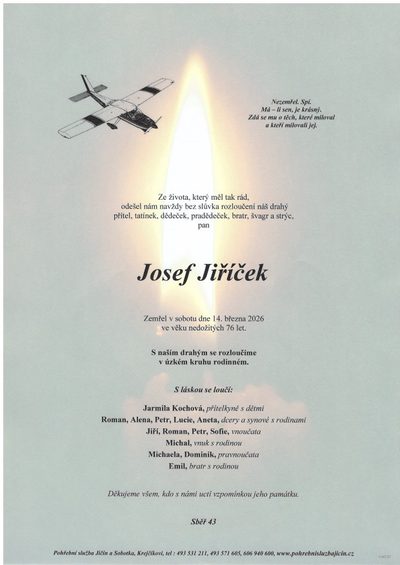 Smuteční oznámení – Josef Jiříček