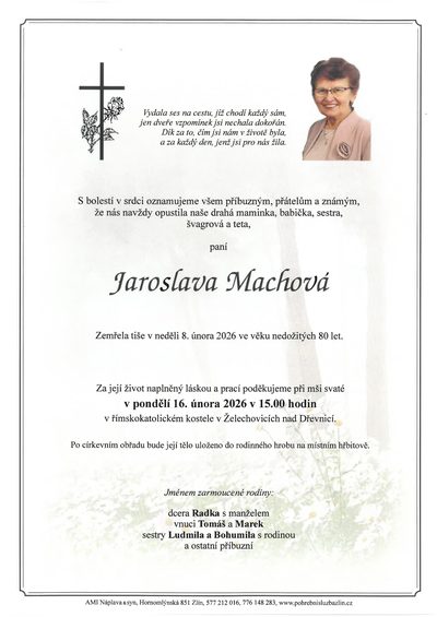Smuteční oznámení – Jaroslava Machová