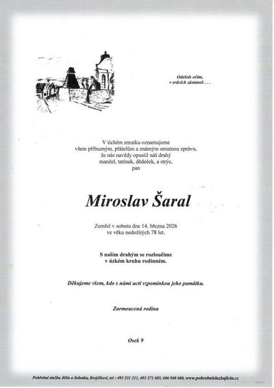 Smuteční oznámení – Miroslav Šaral