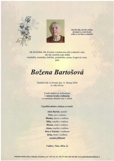 Smuteční oznámení – Božena Bartošová