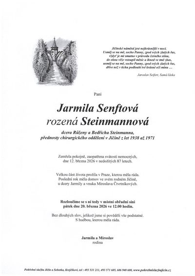 Smuteční oznámení – Jarmila Senftová