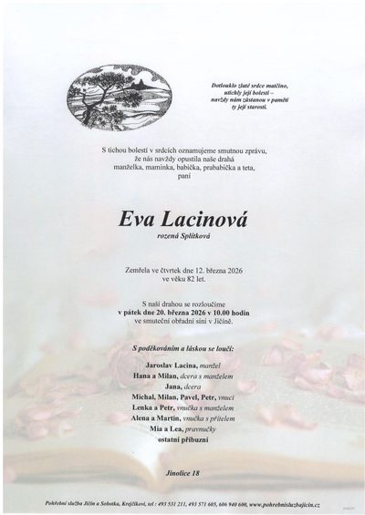 Smuteční oznámení – Eva Lacinová