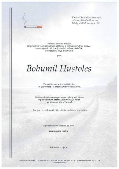 Smuteční oznámení – Bohumil Hustoles