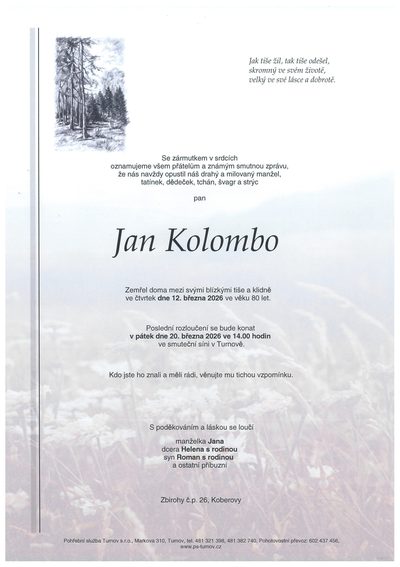 Smuteční oznámení – Jan Kolombo