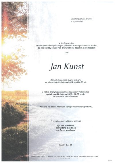Smuteční oznámení – Jan Kunst