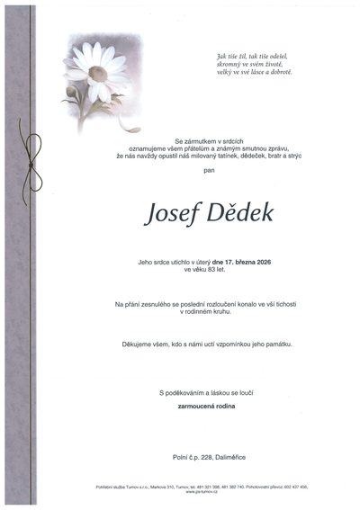 Smuteční oznámení – Josef Dědek