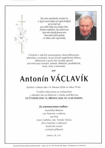 Smuteční oznámení – Antonín Václavík