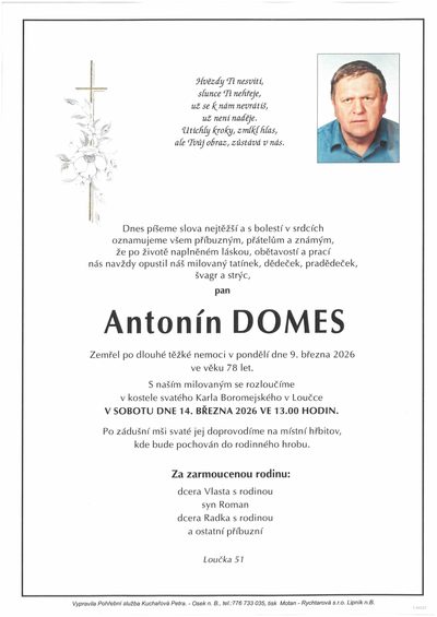 Smuteční oznámení – Antonín Domes