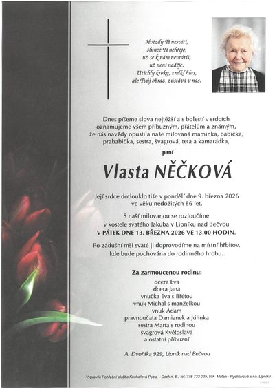 Smuteční oznámení – Vlasta Něčková