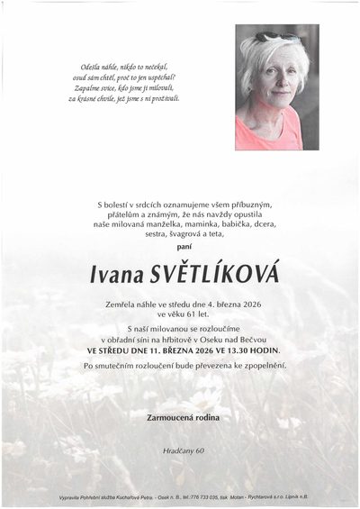 Smuteční oznámení – Ivana Světlíková