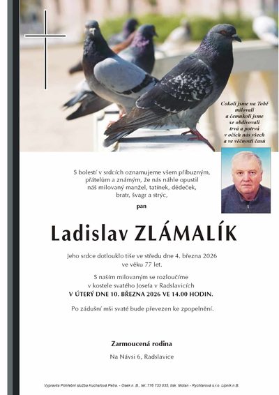 Smuteční oznámení – Ladislav Zlámalík