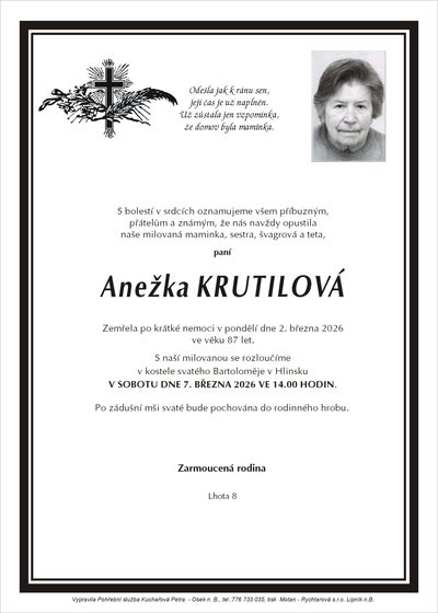 Smuteční oznámení – Anežka Krutilová
