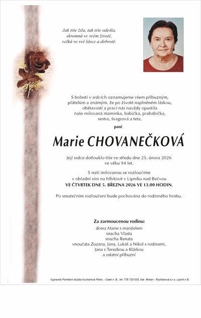 Smuteční oznámení – Marie Chovanečková