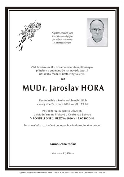 Smuteční oznámení – Mudr. Jaroslav Hora