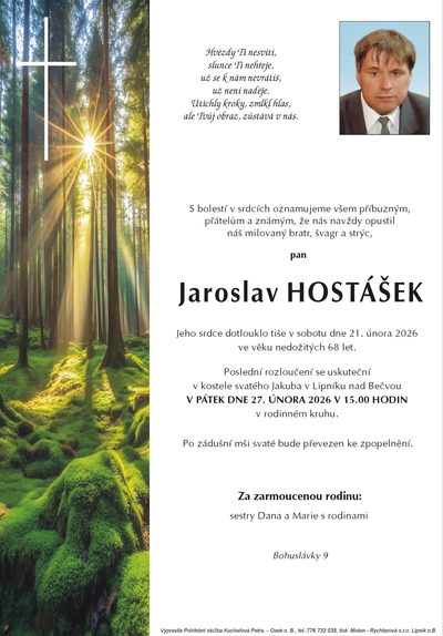 Smuteční oznámení – Jaroslav Hostášek