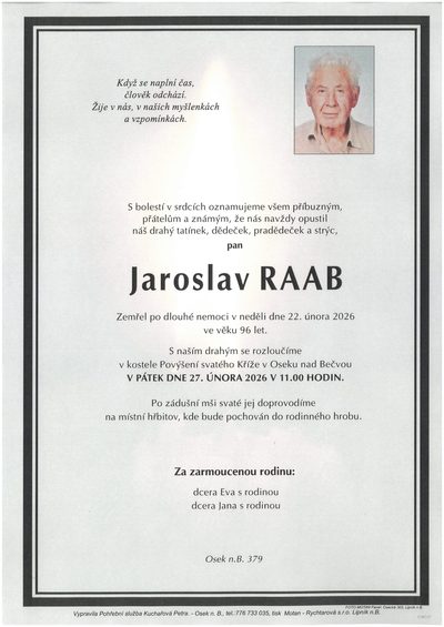 Smuteční oznámení – Jaroslav Raab