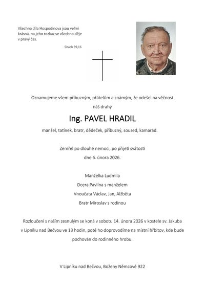 Smuteční oznámení – Pavel Hradil