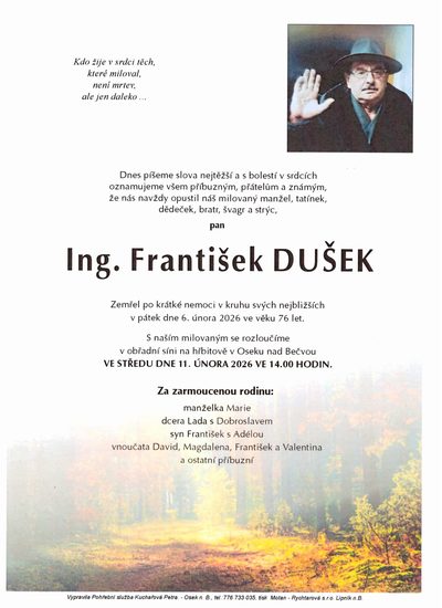 Smuteční oznámení – František Dušek
