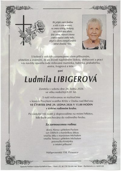 Smuteční oznámení – Ludmila Libigerová