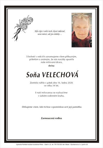 Smuteční oznámení – Soňa Velechová