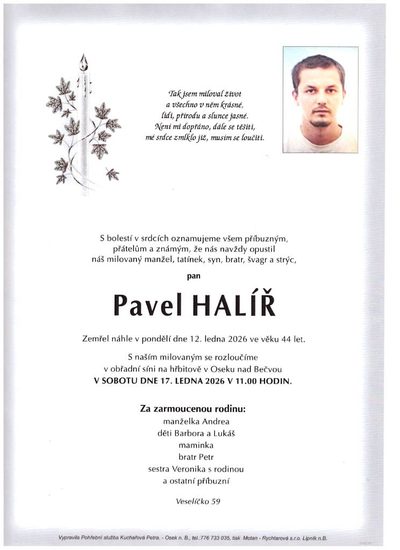 Smuteční oznámení – Pavel Halíř
