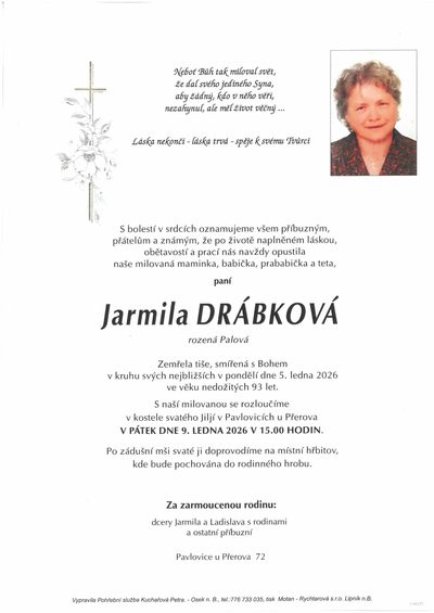 Smuteční oznámení – Jarmila Drábková