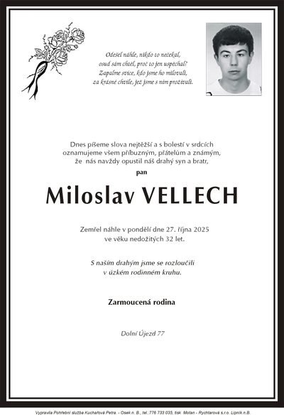Smuteční oznámení – Miloslav Velech