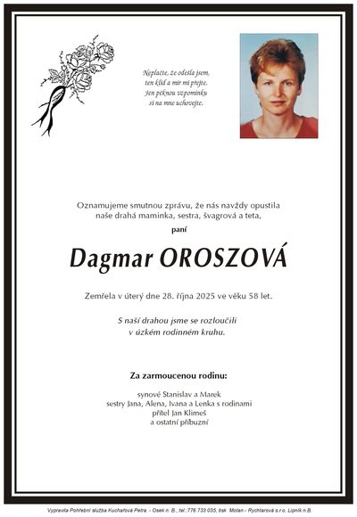 Smuteční oznámení – Dagmar Oroszová