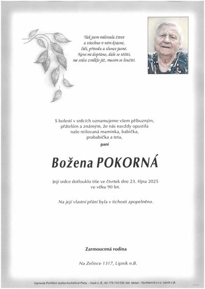Smuteční oznámení – Božena Pokorná