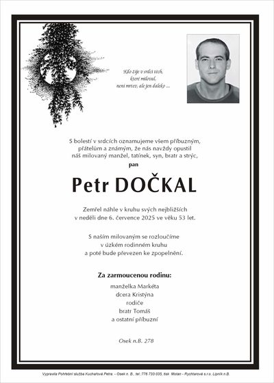 Smuteční oznámení – Petr Dočkal