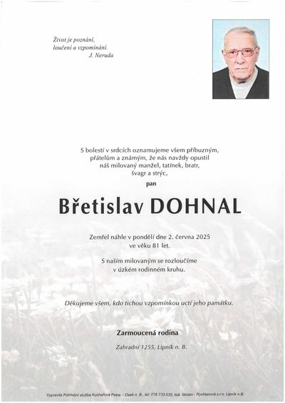 Smuteční oznámení – Břetislav Dohnal